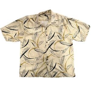 Tommy Bahama 100% Silk Hawaiian Camp Shirt XL Beige Palm Leaf Print Resort Aloha